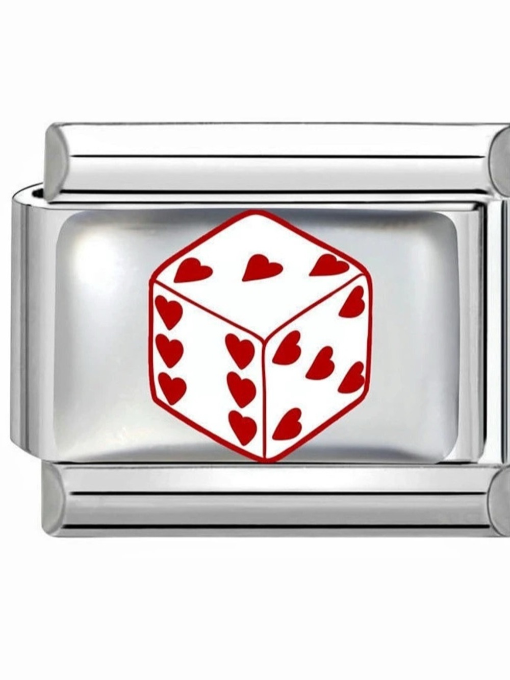 Red Heart Dice Italian Charm Bracelet Link Bracelet in Silver & Red